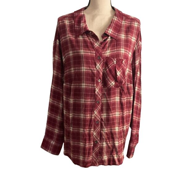 Amazon women long sleeve button down plaid shirt cut out back plus size curvy 1X - Picture 5 of 12